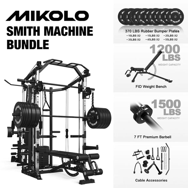 Smith Machine Power Cage, Multi-Function Home Gym System with Cable Crossover, 121LB Weight Stack