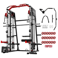 Smith Machine with Aluminum Pulley, 2200 Lbs Power Rack Cage with Cable Crossover, Weight Bar, 360° Landmine, Barbell Holders and Other Attachments, Total Body Strength Training Cage