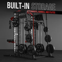 Smith Machine with Aluminum Pulley, 2200 Lbs Power Rack Cage with Cable Crossover, Weight Bar, 360° Landmine, Barbell Holders and Other Attachments, Total Body Strength Training Cage