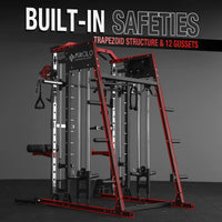 Smith Machine with Aluminum Pulley, 2200 Lbs Power Rack Cage with Cable Crossover, Weight Bar, 360° Landmine, Barbell Holders and Other Attachments, Total Body Strength Training Cage