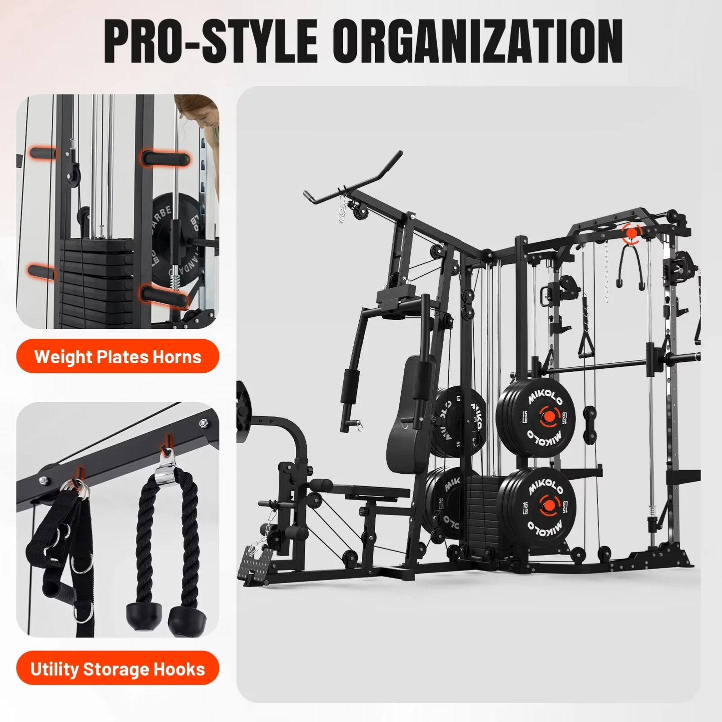 Smith Machine Power Cage, Multi-Function Home Gym System with Cable Crossover, 121LB Weight Stack