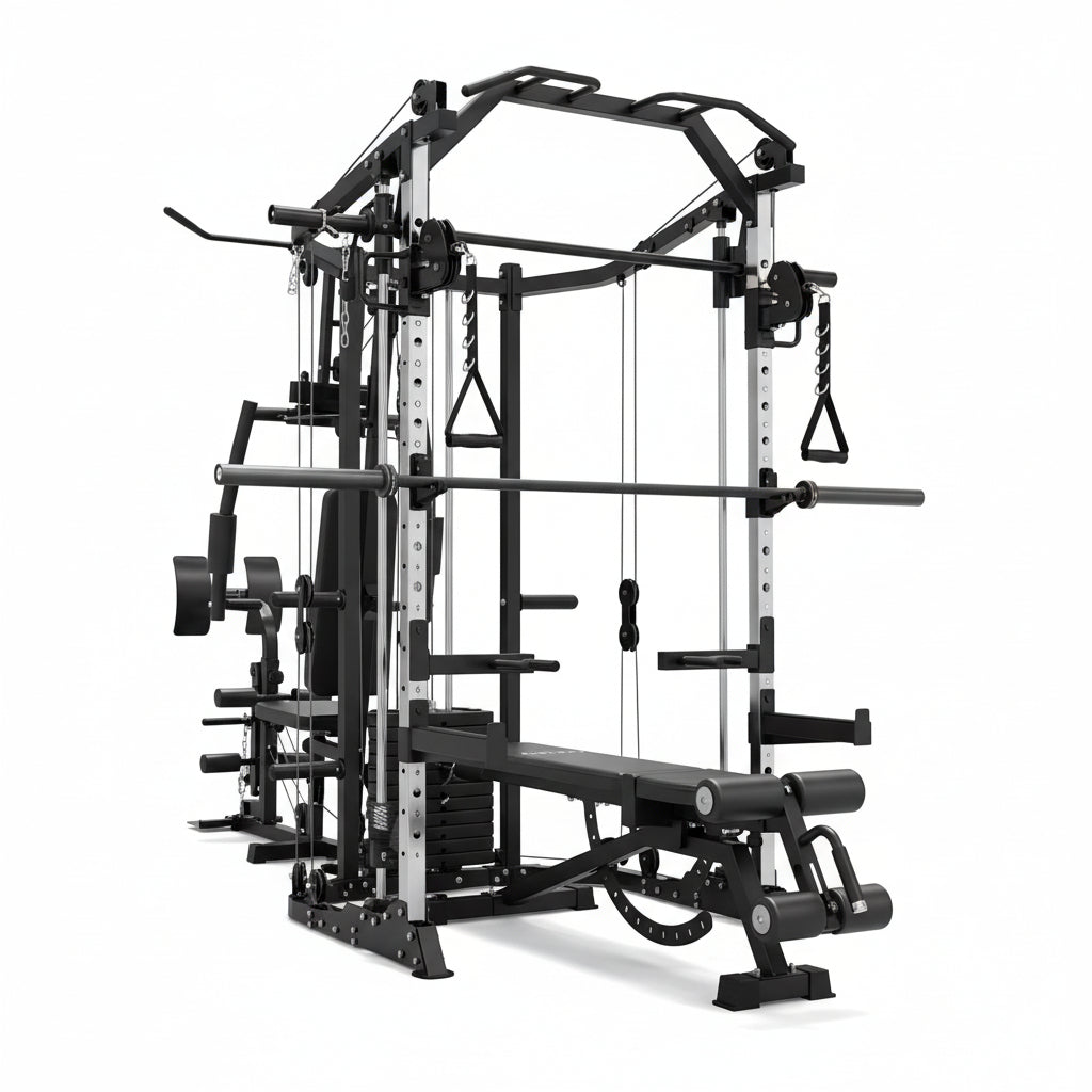Smith Machine Power Cage, Multi-Function Home Gym System with Cable Crossover, 121LB Weight Stack