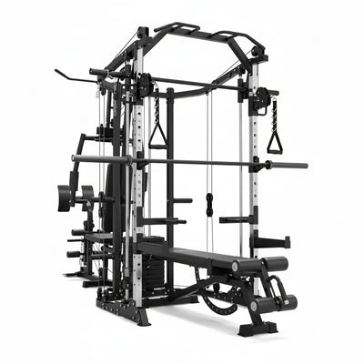 Smith Machine Power Cage, Multi-Function Home Gym System with Cable Crossover, 121LB Weight Stack