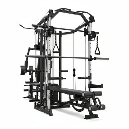 Smith Machine Power Cage, Multi-Function Home Gym System with Cable Crossover, 121LB Weight Stack