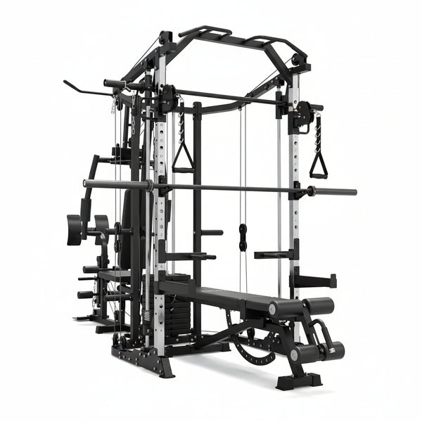 Smith Machine Power Cage, Multi-Function Home Gym System with Cable Crossover, 121LB Weight Stack