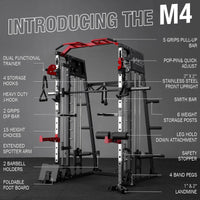 Smith Machine with Aluminum Pulley, 2200 Lbs Power Rack Cage with Cable Crossover, Weight Bar, 360° Landmine, Barbell Holders and Other Attachments, Total Body Strength Training Cage