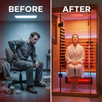 Full Spectrum Infrared Sauna，1-2 Person Home Sauna，Wooden Canadian Hemlock Indoor Spa Sauna with Resonance Speaker, Panoramic Tempered Glass Door — Before & After