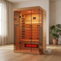 Full Spectrum Infrared Sauna，1-2 Person Home Sauna，Wooden Canadian Hemlock Indoor Spa Sauna with Resonance Speaker, Panoramic Tempered Glass Door — Studio Shot