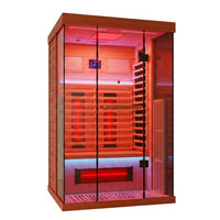 Full Spectrum Infrared Sauna，1-2 Person Home Sauna，Wooden Canadian Hemlock Indoor Spa Sauna with Resonance Speaker, Panoramic Tempered Glass Door — Studio Shot