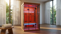 Full Spectrum Infrared Sauna，1-2 Person Home Sauna，Wooden Canadian Hemlock Indoor Spa Sauna with Resonance Speaker, Panoramic Tempered Glass Door — Lifestyle