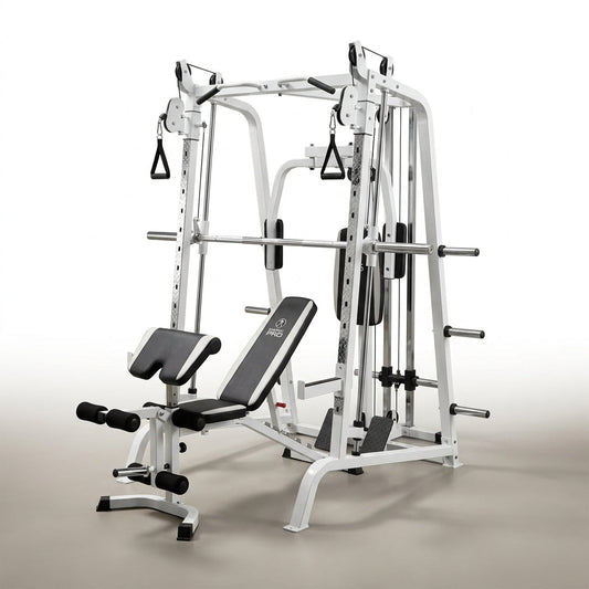 Pro Smith Cage Workout Machine Total Body Training Gym System, White — Studio Shot