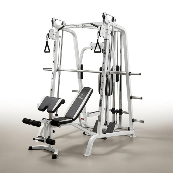 Pro Smith Cage Workout Machine Total Body Training Gym System, White — Studio Shot