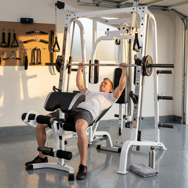 Pro Smith Cage Workout Machine Total Body Training Gym System, White