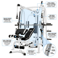 Pro Smith Cage Workout Machine Total Body Training Gym System, White — How It Works