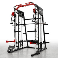 Smith Machine with Aluminum Pulley, 2200 Lbs Power Rack Cage with Cable Crossover, Weight Bar, 360° Landmine, Barbell Holders and Other Attachments, Total Body Strength Training Cage — Studio Shot