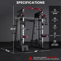 Smith Machine with Aluminum Pulley, 2200 Lbs Power Rack Cage with Cable Crossover, Weight Bar, 360° Landmine, Barbell Holders and Other Attachments, Total Body Strength Training Cage