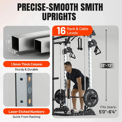 Smith Machine Power Cage, Multi-Function Home Gym System with Cable Crossover, 121LB Weight Stack